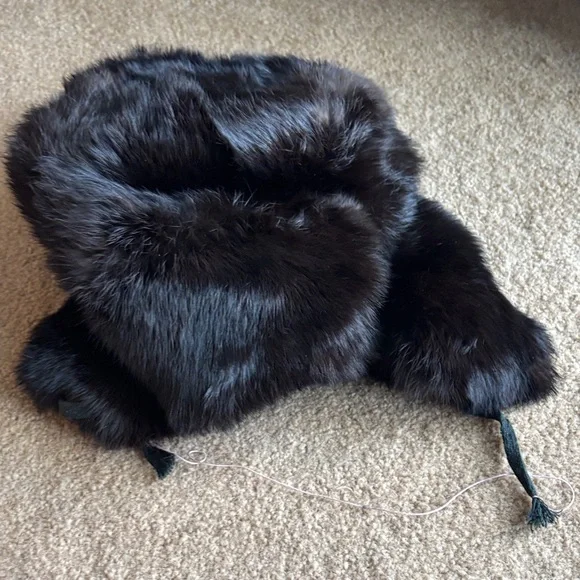 Rare Vintage Russian Luxurious Black Fur Trapper Hat Black Faux Fur Russian Ushanka Hat for Men: FurHatWorld.com main image 3